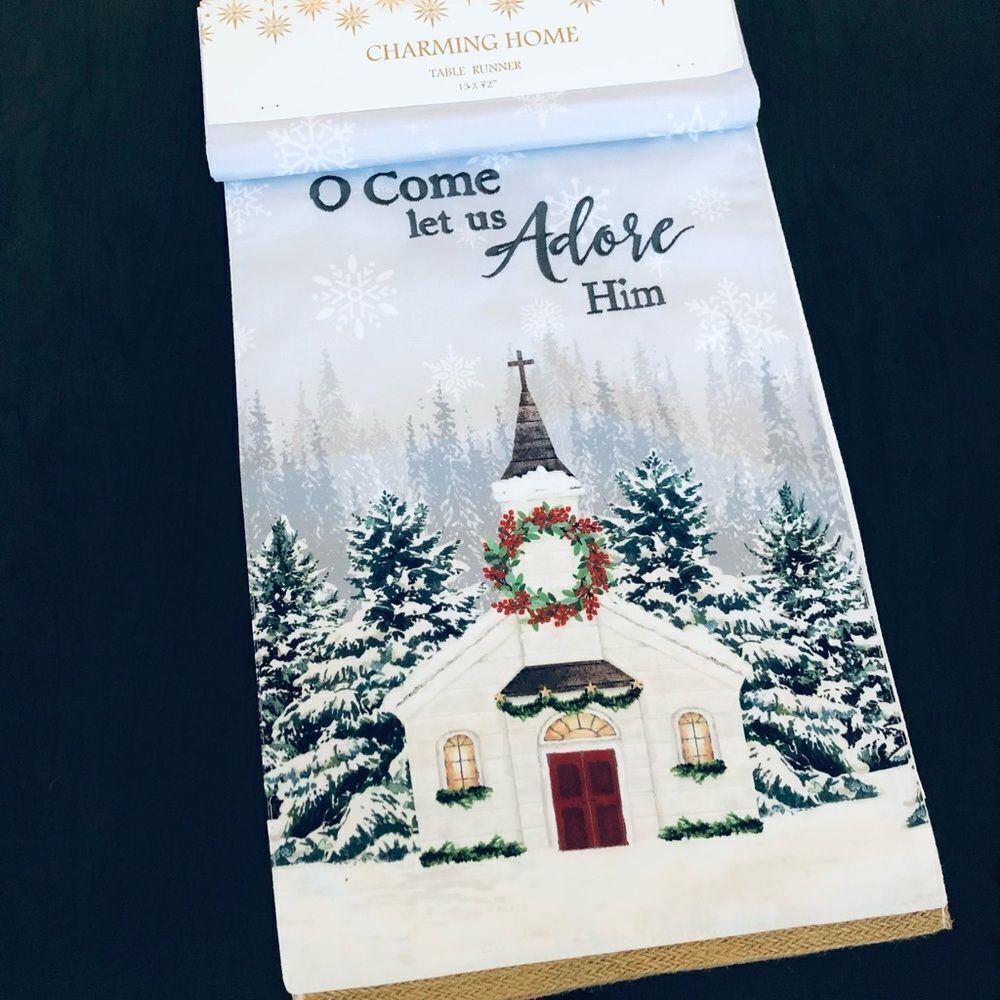 Christmas Winter Church Chapel Holiday Table Runner